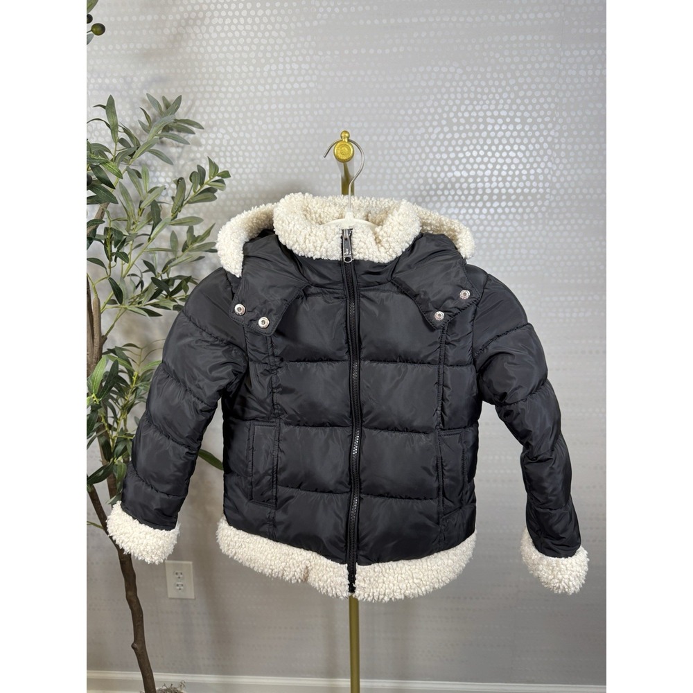 Sam Edelman Girls Winter Coat Puffer Sherpa Trim Hood Full Zip Warm Black 6X